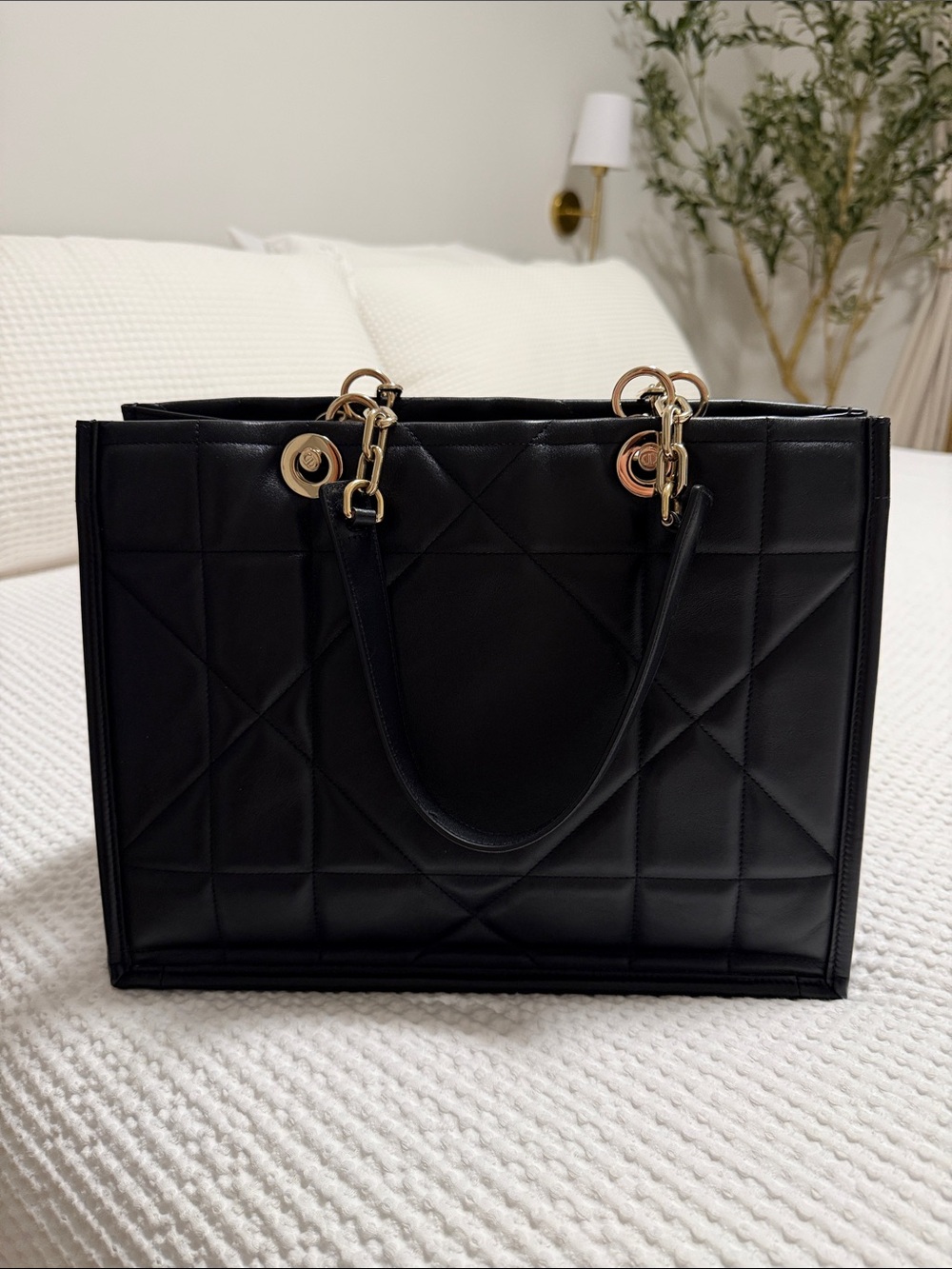 Dior Black Quilted Tote Bag with Gold Hardware - Women's Handbag